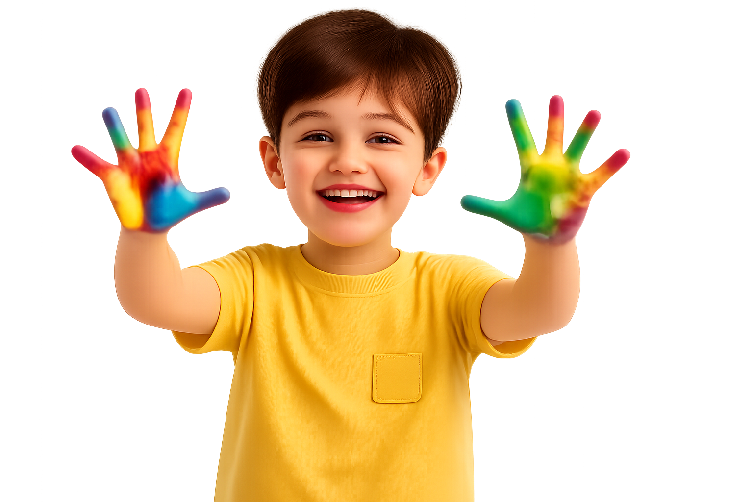 Happy child with painted hands